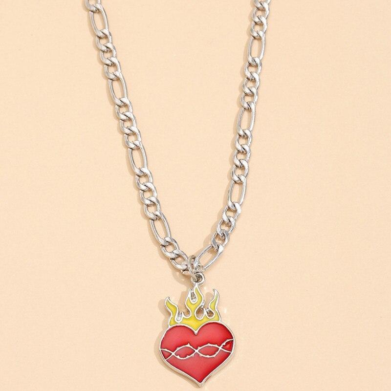 Simple Love Heart Flame Pendant Necklace Party Jewelry Accessories For Women
