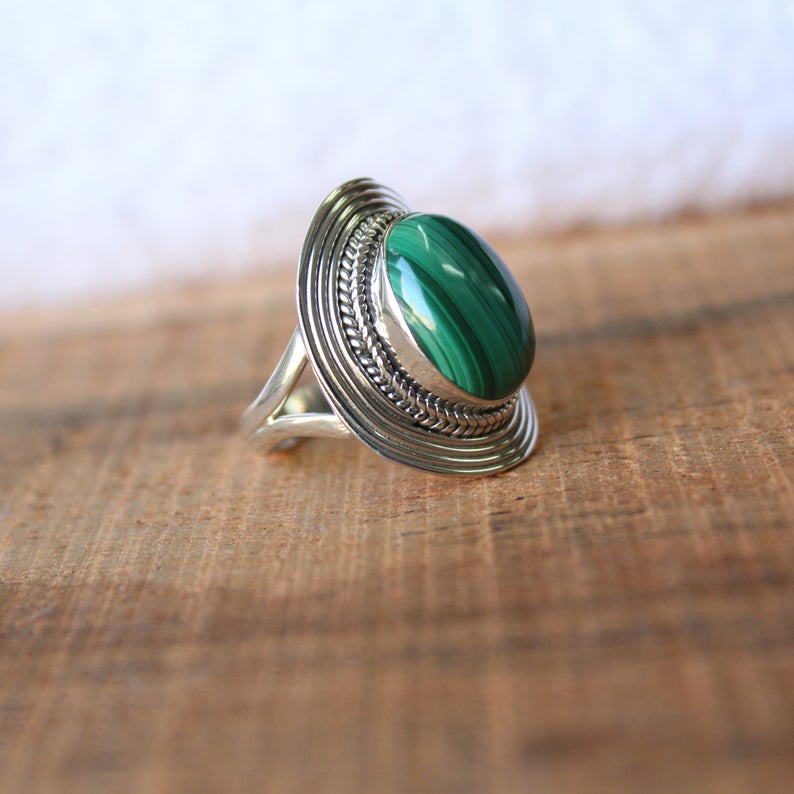Natural Malachite Ring, Solid 925 Sterling Silver Ring, Handmade Jewelry, Anniversary Gift, Green Gemstone Ring, Gift For Her,