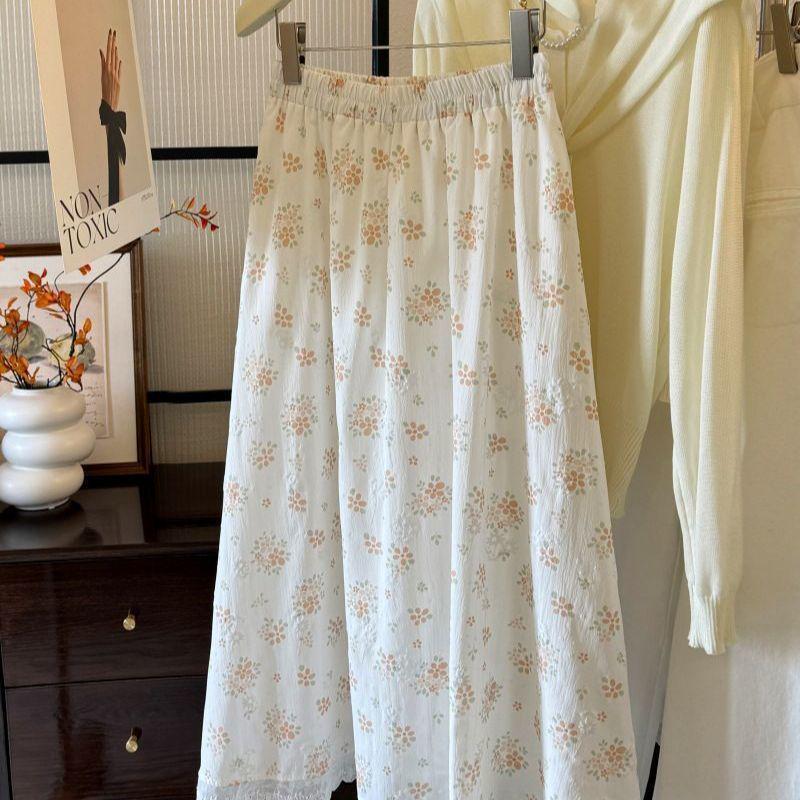Floral Lace High-Waisted Korean Style Summer Skirt
