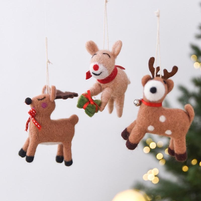 Soft Fabric Christmas Deer Hanging Ornament with Display Loop, Stuffed Tree Accent for Winter Table and Room Styling
