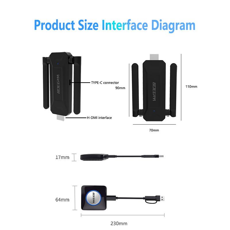 Professional 4K Wireless Display Transmitter and Receiver Set, Support up to 16 Devices, Multi-Screen Sharing, Range 50m