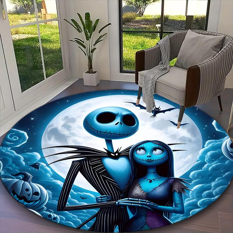 1pc Jack Skellington Nightmare Pastel Floral Blue Printed Chair Rug for Home Office Use, Living Room Kitchen Game Room Round Carpet