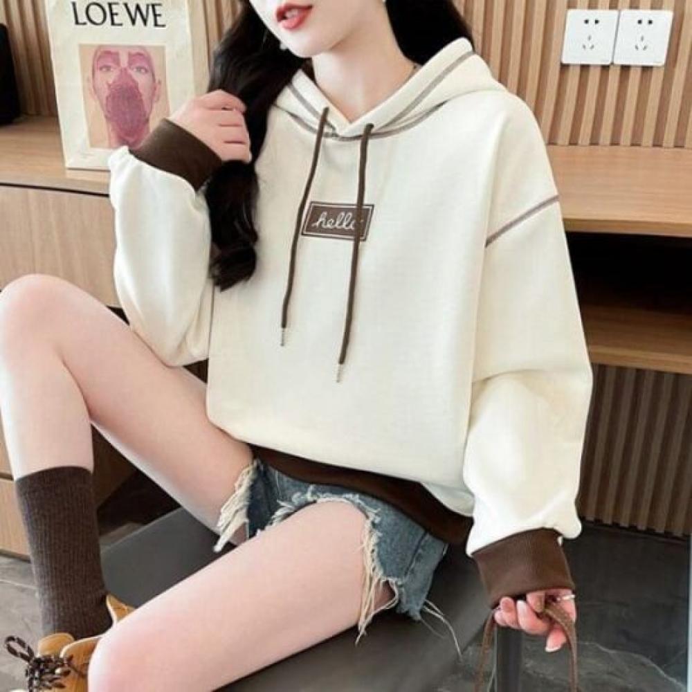 Navava Women Color Accent Long Sleeve Hoodie Sweatshirt Nt2285