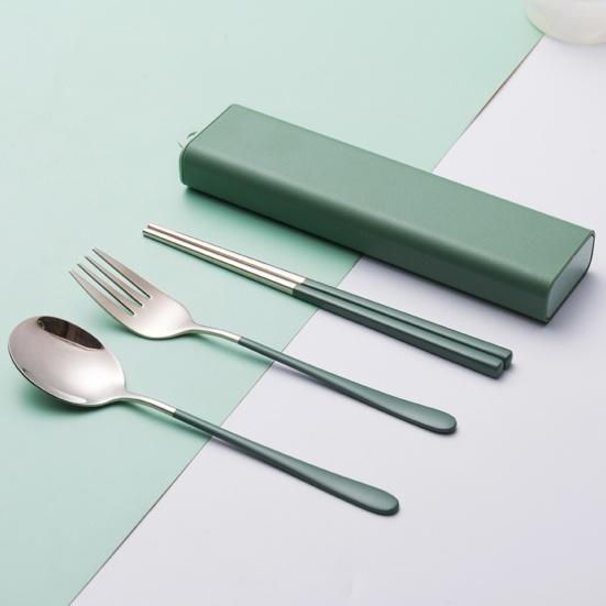 Tableware Set Rust-proof Smooth Surface Stainless Steel Spoon Fork Chopsticks Portable Cutlery Set with Box Kitchen Accessories