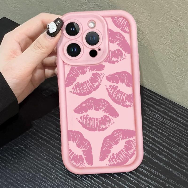 Süße Rosa Lippenabdruck Silikon Weiche Handyhülle Für iPhone 11 12 13 14 15 16 16e 17 Pro Max XS XR X 16 Plus Stoßfeste Süßigkeiten Hülle