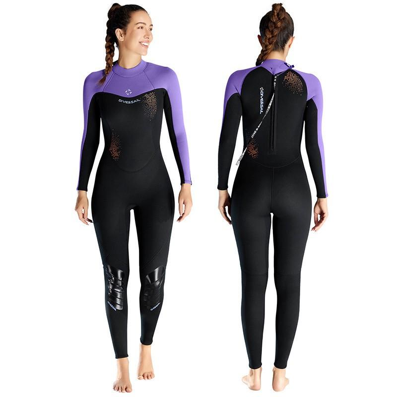 3mm Full Body Wetsuit Women Diving Surfing Snorkeling Winter Swimming Thermal Neoprene Suit Black Purple