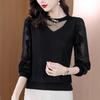 Schwarzes Unterhemd für Damen Langärmlig Winter Neu Hochwertig Modisch Hemd mit Chiffon-Oberteil