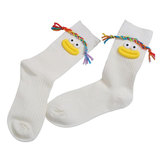 Funny Face Socks Cartoon Crew Socks with Colorful Braids Sausage Lips Cute Silly Socks for Women Girls Birthday Festive Gifts