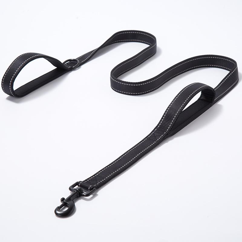 Pet Leash Nylon Woven Reflective Double Handle Dog Walking Rope Dog Products Explosion-proof Leash Dog Rope