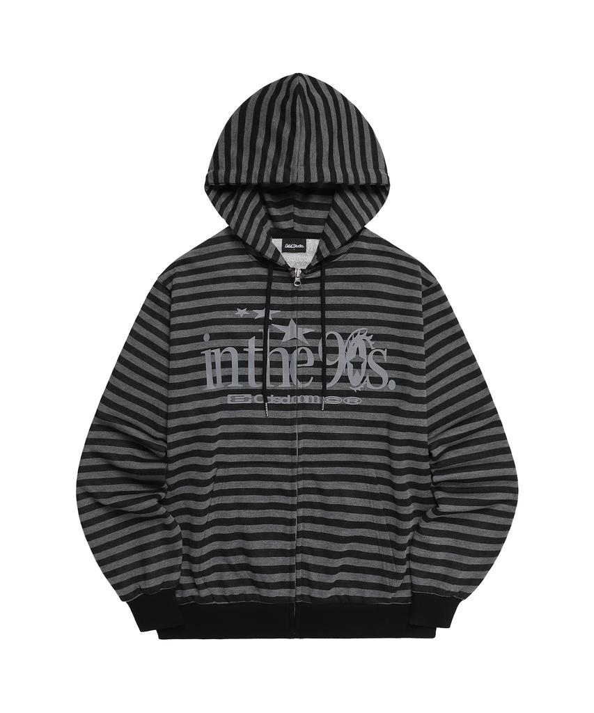 Oddstudio In The Nineties Striped Zip-Up Hoodie - Charcoal / Black