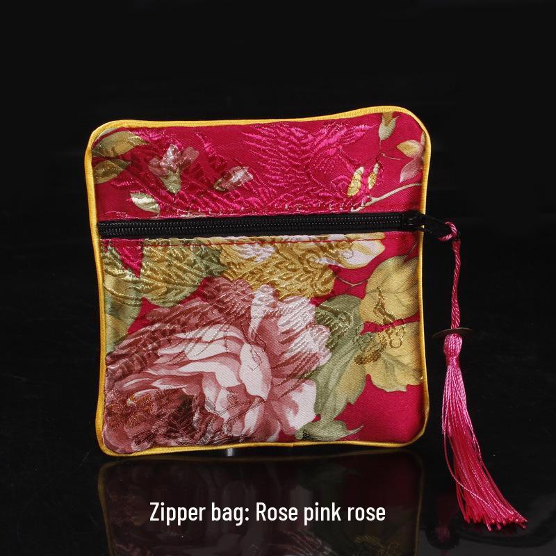 New Chinese Square Zipper Jewelry Brocade Bag