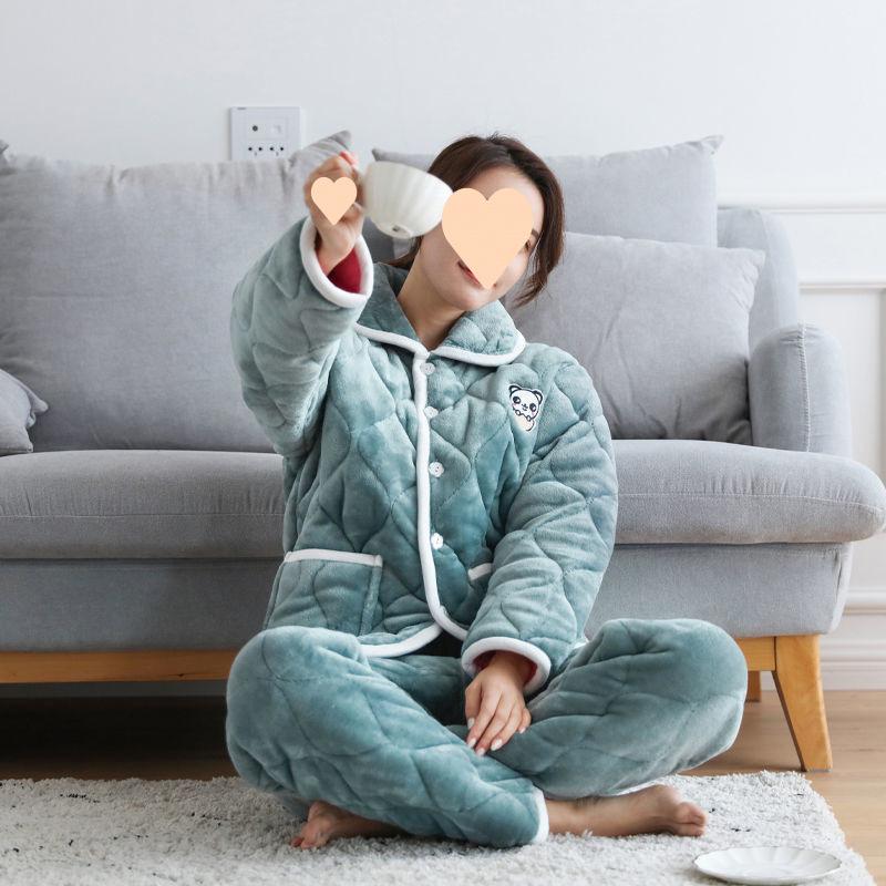 Dámské pyžamo třívrstvé zesílené a roztomilé zimní lze nosit velká velikost teplé polstrované domácí oblečení