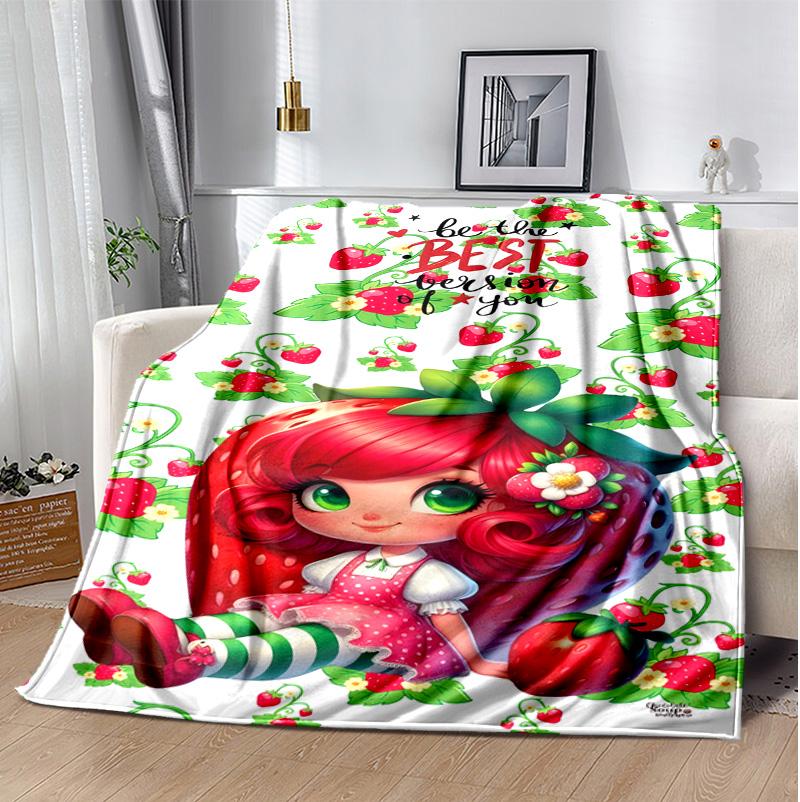 Strawberry Flannel Blanket Soft Warm All-Season Throw, Design for Camping, Car Travel, Hiking Sofa, Bed, Office Perfect Gift for Parties