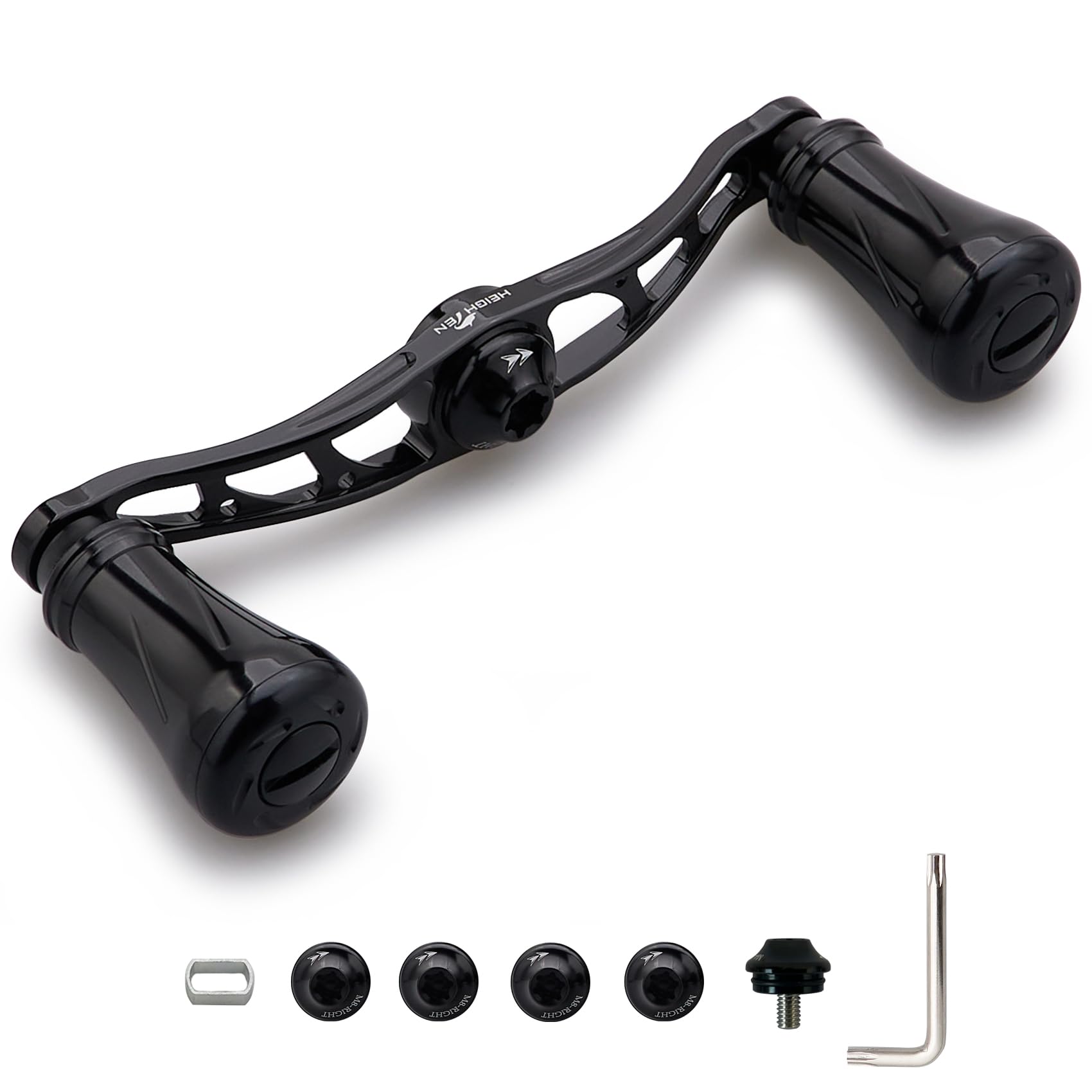 

HEIGHTEN Arch Pillar Series 88mm/90mm Reel Handle with 19mm Knob for Shimano, Daiwa, and Abu Baitcasting Reels (90mm - Black) (915)