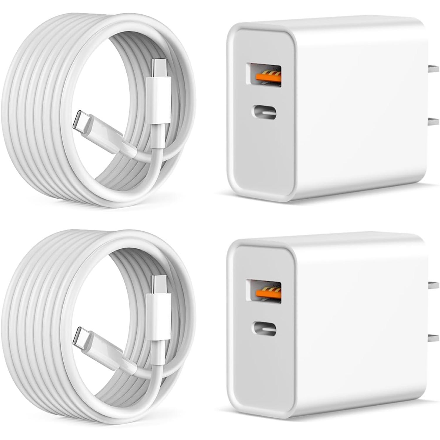 

iPhone 17 16 15 Charger 20W PD+QC3.0 USB C Dual Port Wall Charger Block with 6FT USB C to C Cable Compatible with iPhone 17/17 Air/17 Pro/17 Pro Max білий