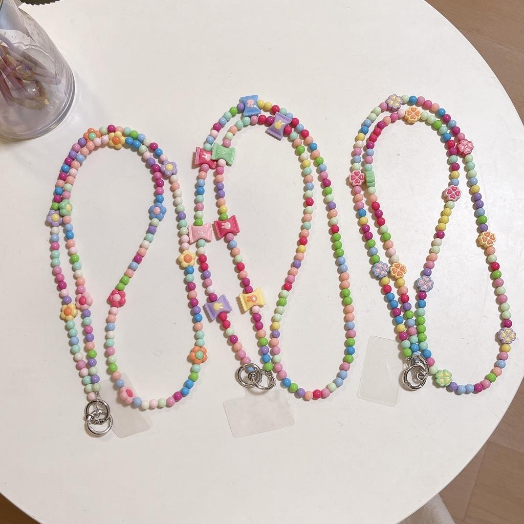 Cute Candy Rainbow Beaded Chain Crossbody Mobile Phone Lanyard Lovely Acrylic Decorative Strap for Bag Accessory