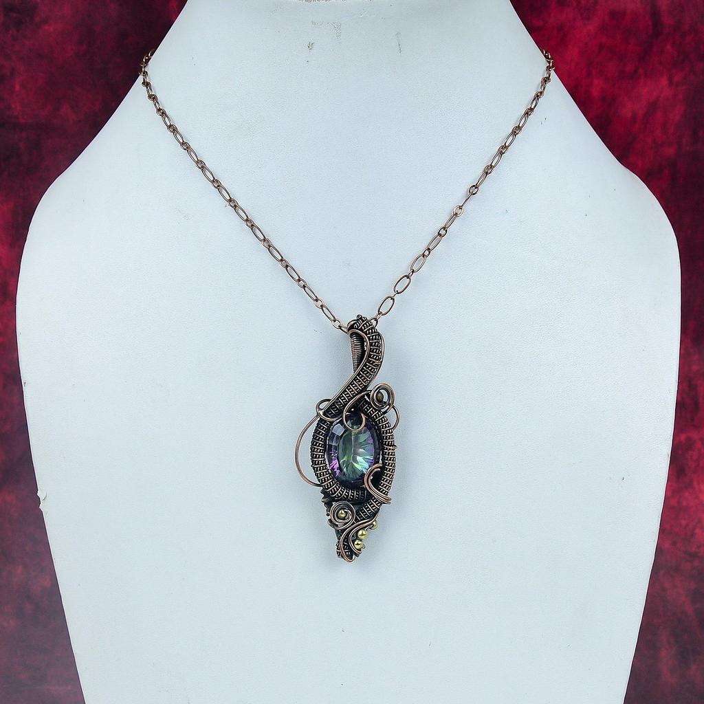 Rainbow Mystic Topaz Pendant Copper Wire Wrapped Jewelry Dainty Gemstone Pendant