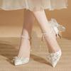 Fashion Fashion High Heels Spring Women's Stiletto Pearls Ankle Buckle Bride Shoes Bow Fashion 6cm 8cm Thin Heeled Wedding Pumps Shoes