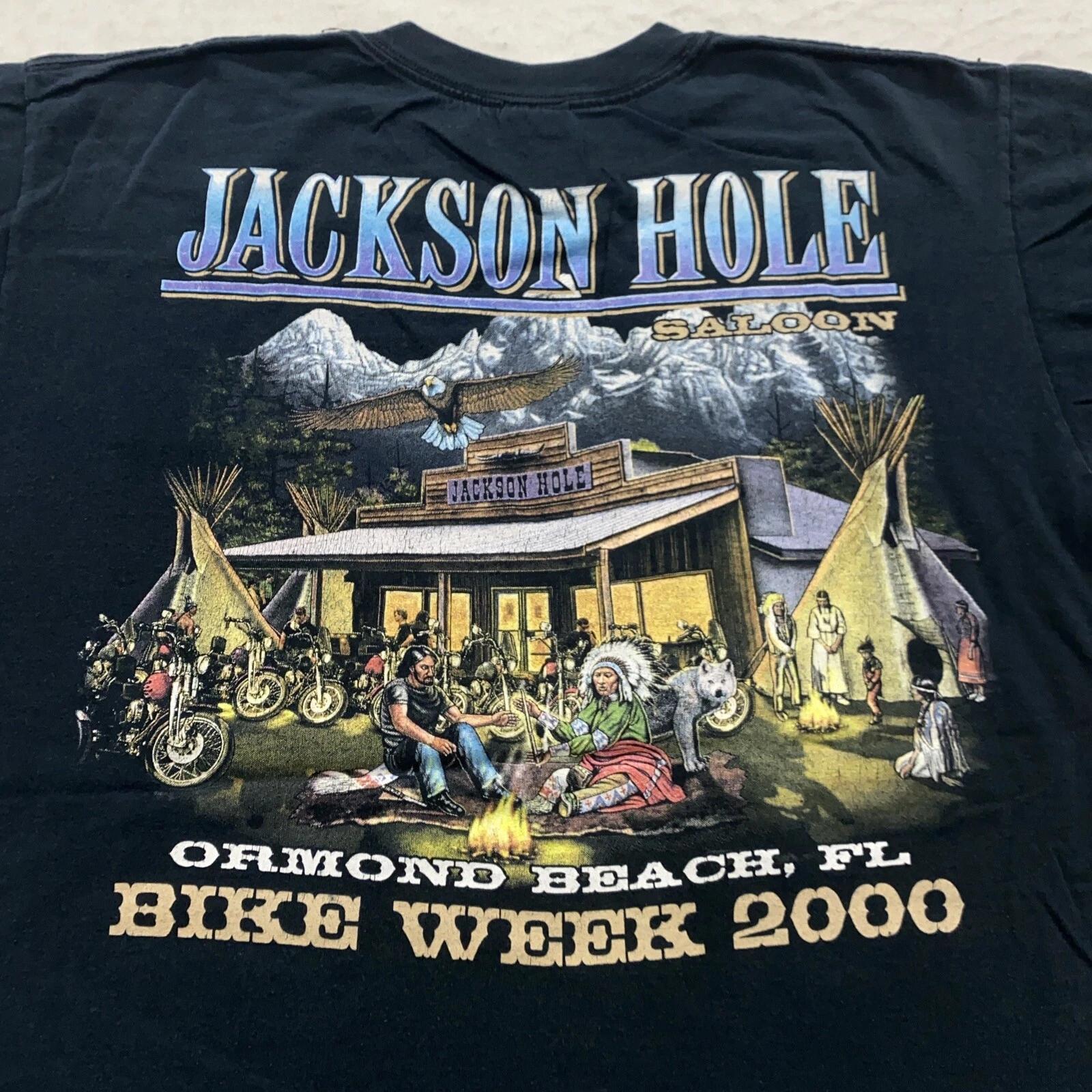 vtg BIKE WEEK 2000 JACKSON HOLE SALOON POCKET T-Shirt M/L motorcycle biker 4XL