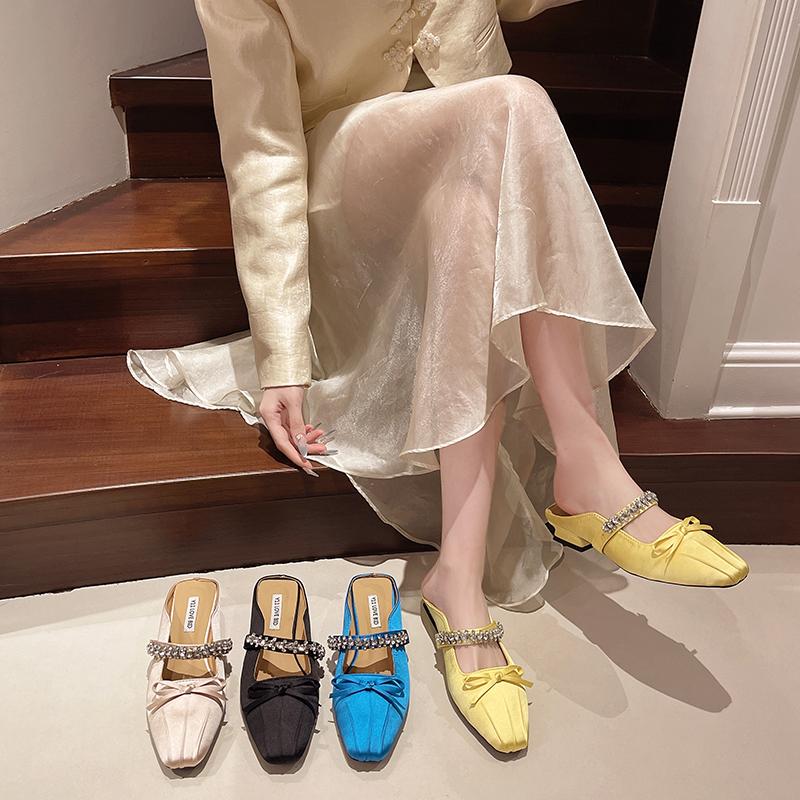 Mode Nouvelle Mode Mode Femme Été Mode Mules à Talons Bas Bout Carré À Enfiler Robe Slides Pantoufles Confortables pour Fête et Tenue Décontractée