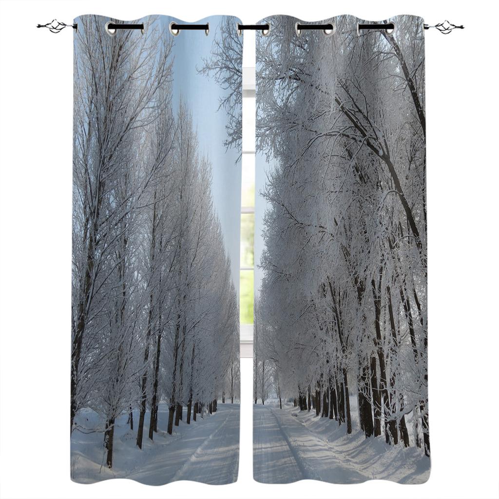 Beautiful Snow Scene Home Decor Window Curtains Bedroom Kitchen Curtain Panel Curtains for Living Room