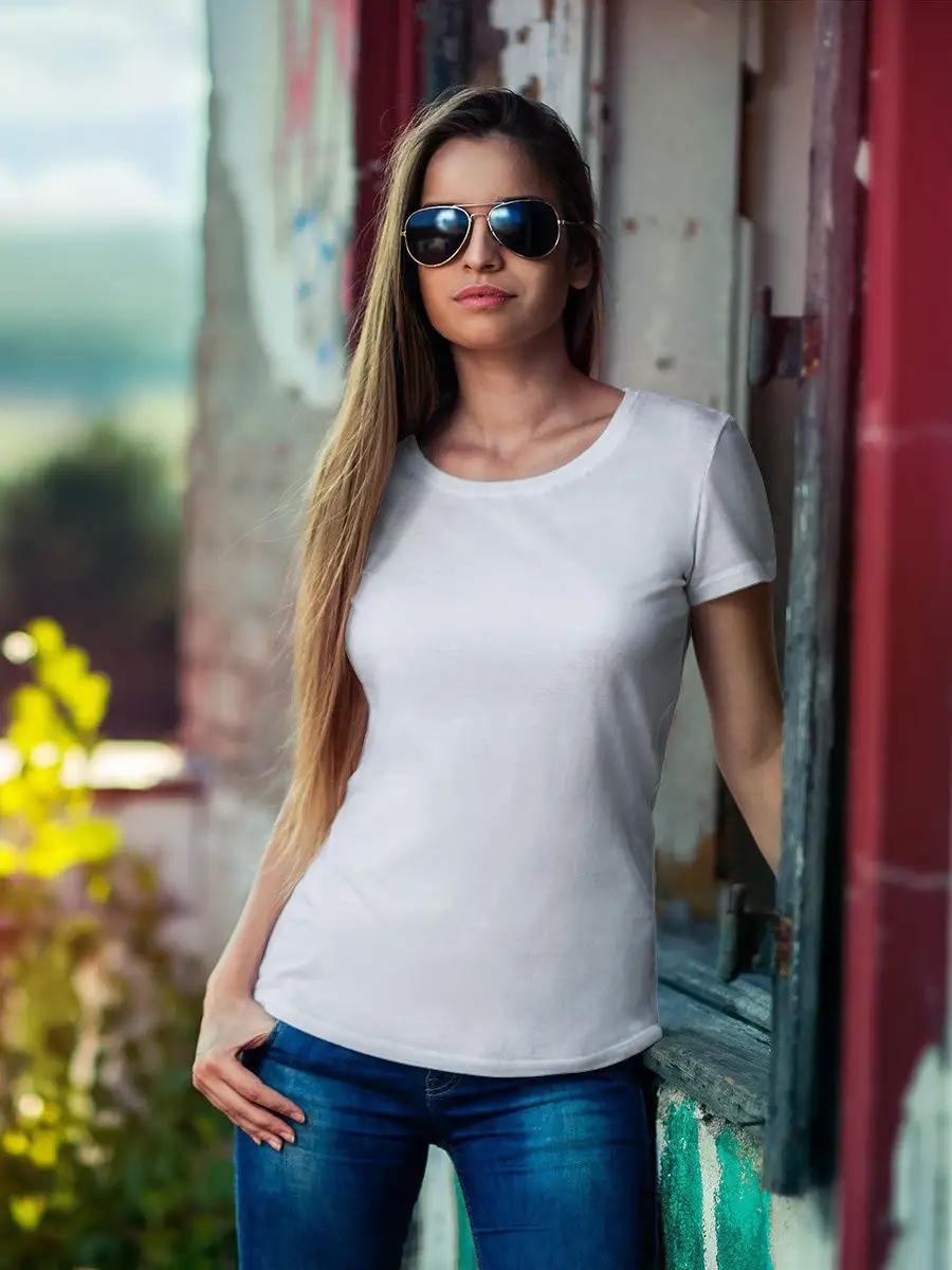 Women s T-shirt White Plain Basic Fitted Cotton 4XL