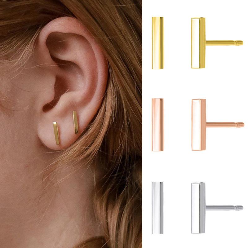 CARLIDANA Simple Design Geometric Rose Gold Plated Earrings Stainless Steel Rectangle Square Stud Earrings for Women Jewelry