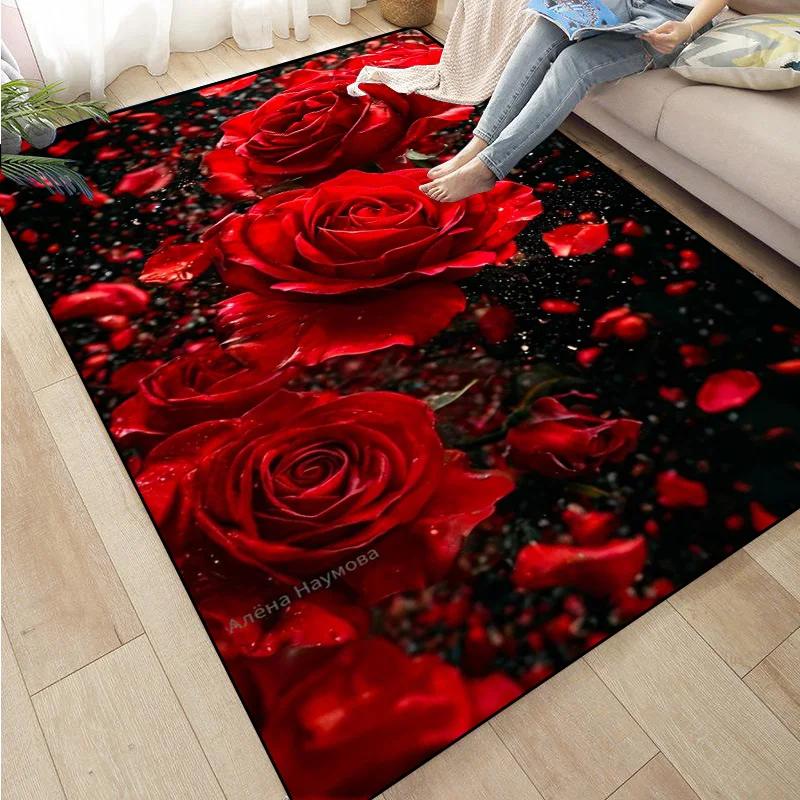 Rose Sunflower Daisy Peach Blossom Carpet Mat Colorful Flower Area Decorative Rugs for Room