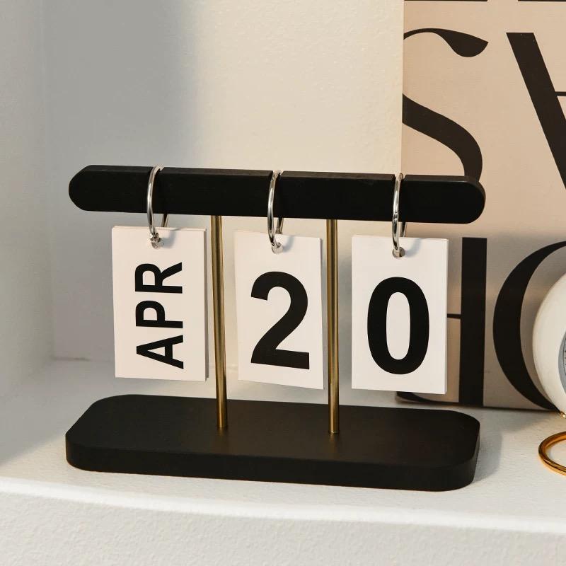 New Flip Wooden Perpetual Calendar Flip Month Date Display Desktop Schedule Planning Home Decoration Office Decor