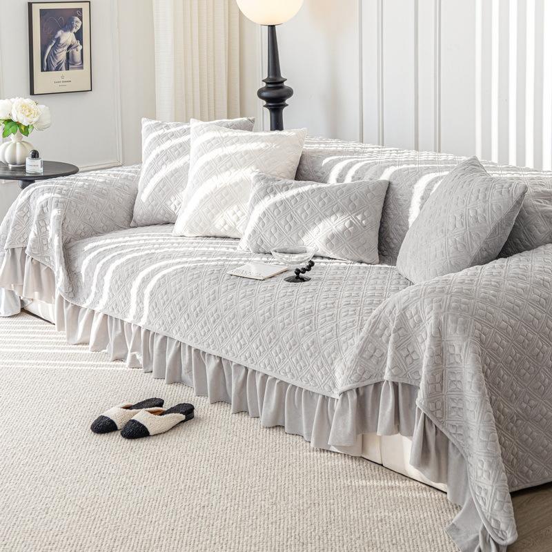 

Стеганый бархатный диван-полотенце, одеяло, нескользящие мягкие чехлы для дивана на 3/4 места, зимнее универсальное однокомпонентное защитное покрытие для мебели 160x130cm серый