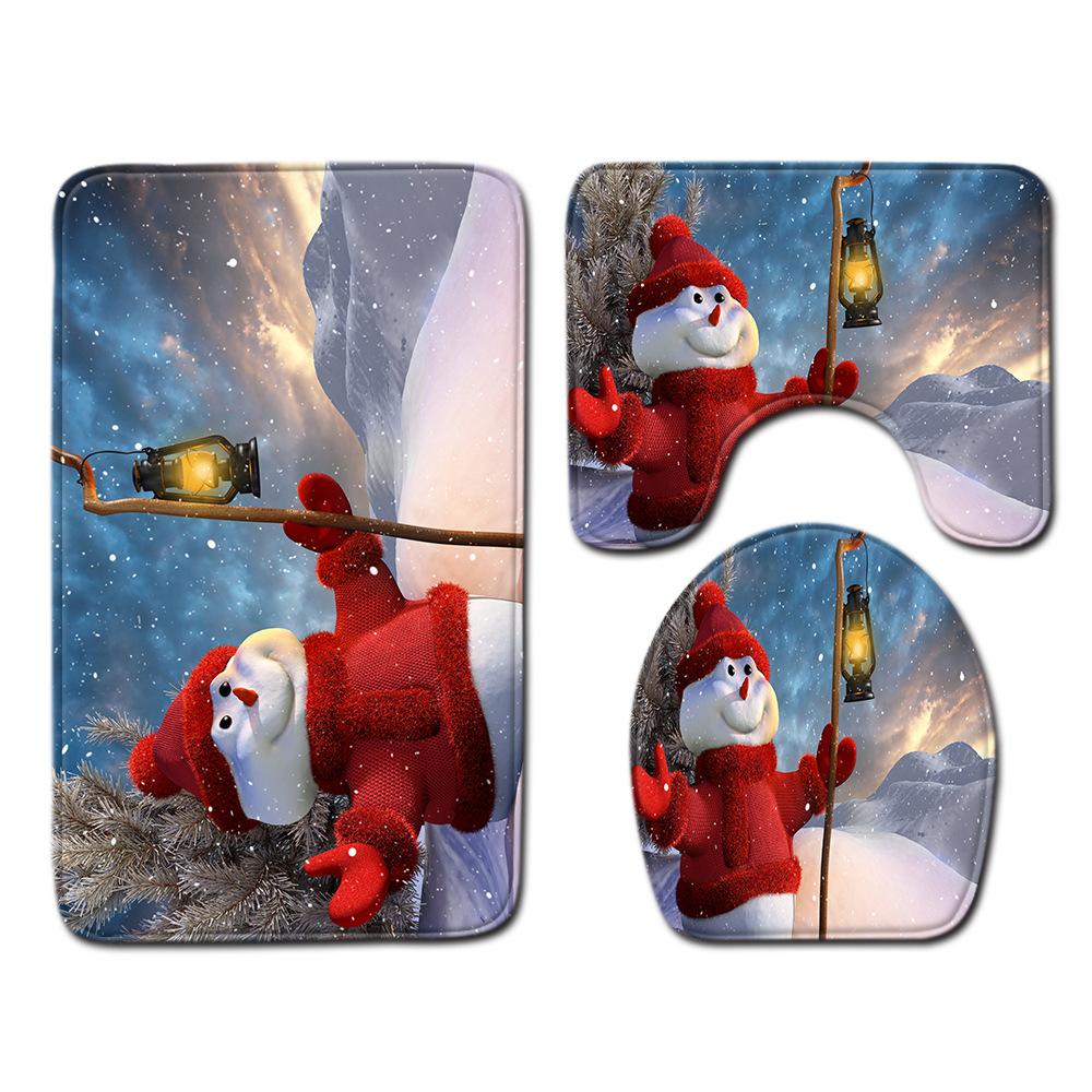 Christmas Bathroom Floor Mat Toilet Three-Piece Set