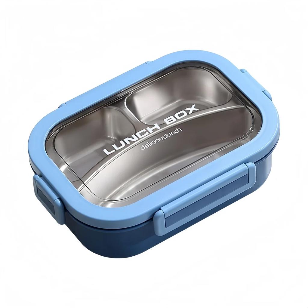 Edelstahl Lunchbox 3 Fächer Lunchbehälter mit auslaufsicheren Deckeln 23,7x17,3x6,6cm Blau,Gelb,Orange,Braun,Rosa,Grün