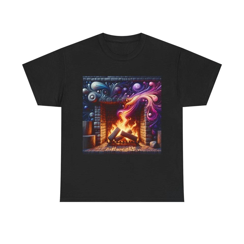 Unisex Adult T Shirt Rustic Fireplace Abstract Art Colorful Flames 4XL