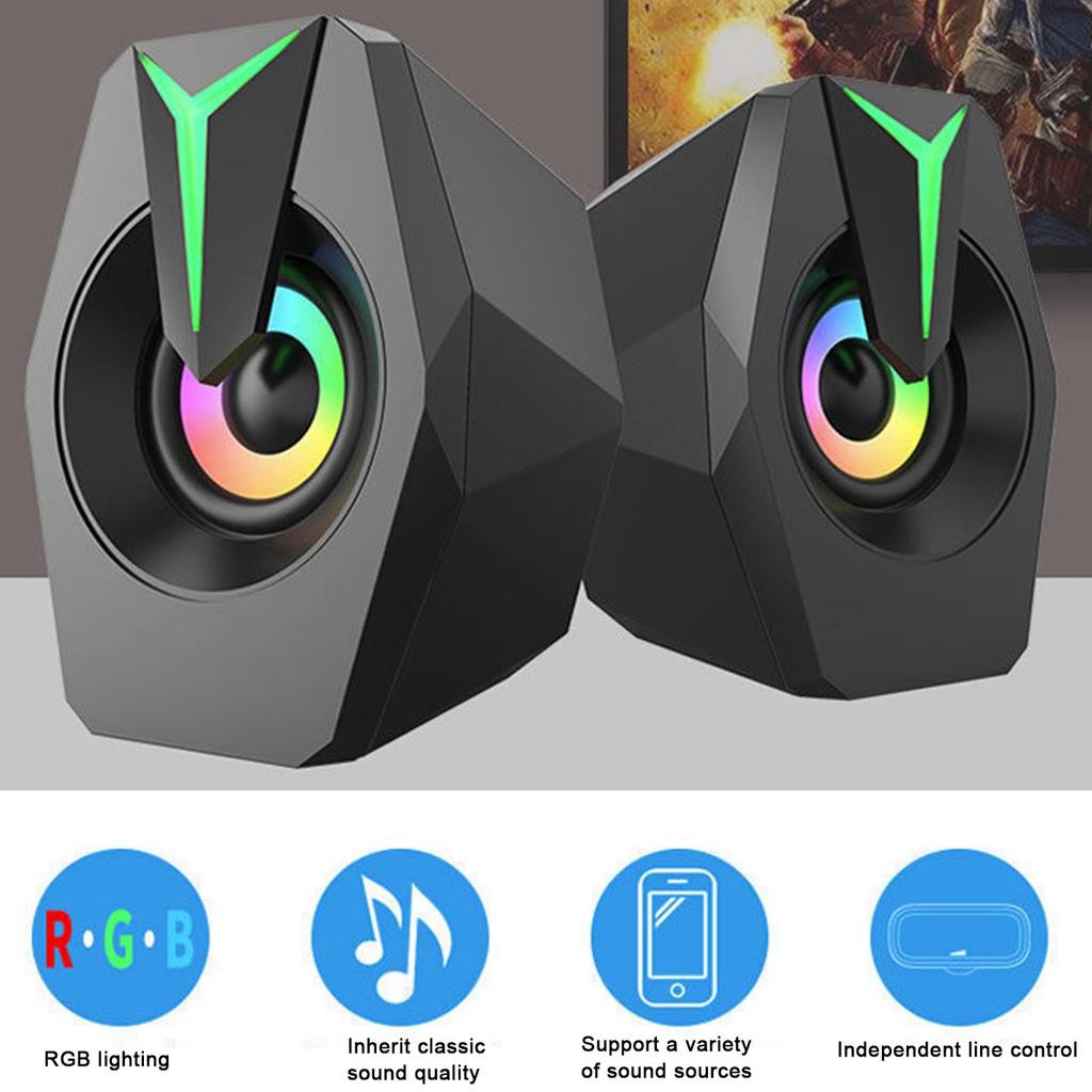 USB Powered Speaker with RGB Lights Volume Control Portable Wired Subwoofer Speaker for Laptop Desktop Computer Desktop