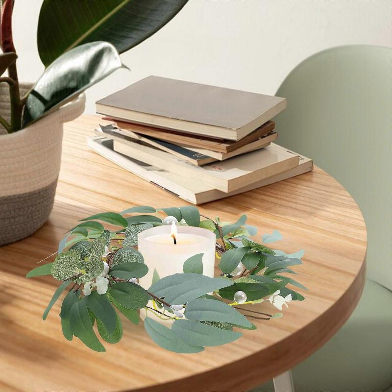 Artificial Leaf Candle Wreath for Event Decor Green Rustic Candle Holder