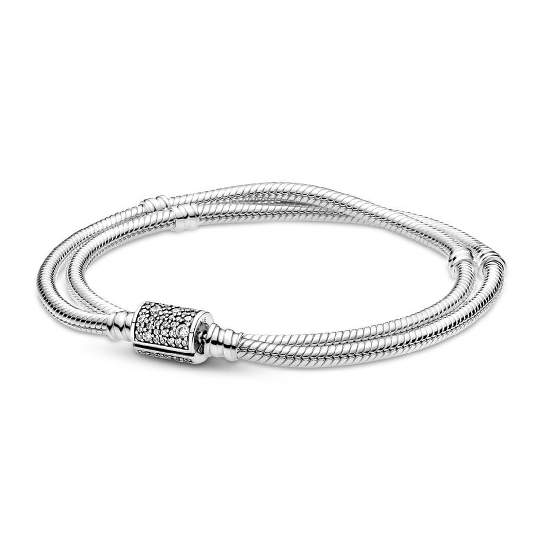 

Pandora Double Wrapped Barrel Buckle Snake Chain 925 Silver Bracelet Women bracelet 599544C01-D Box,18