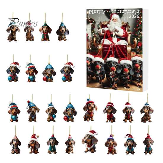 Calendario del Conto alla Rovescia per le Feste Calendari dell'Avvento Bassotto 2026, 24 Giorni Ciondolo Acrilico 2D Set di Ornamenti Cane Carino di Natale Calendario, da Collezione