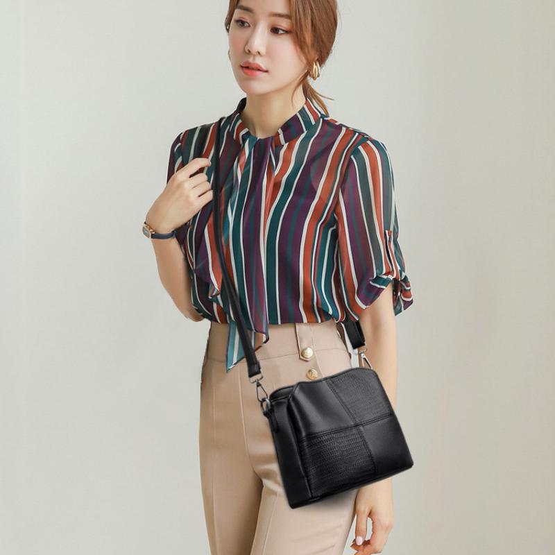Women's Messenger Bag New Soft Leather Retro Women's Bag Simple Casual Bucket Small Bag Casual Multi-layer Shoulder Bag