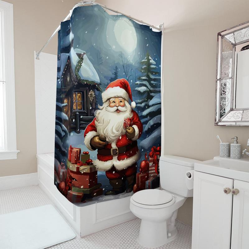 Tuniu Festive Santa Claus Christmas Bathroom Shower Curtain Waterproof Holiday Decor Fun Gift