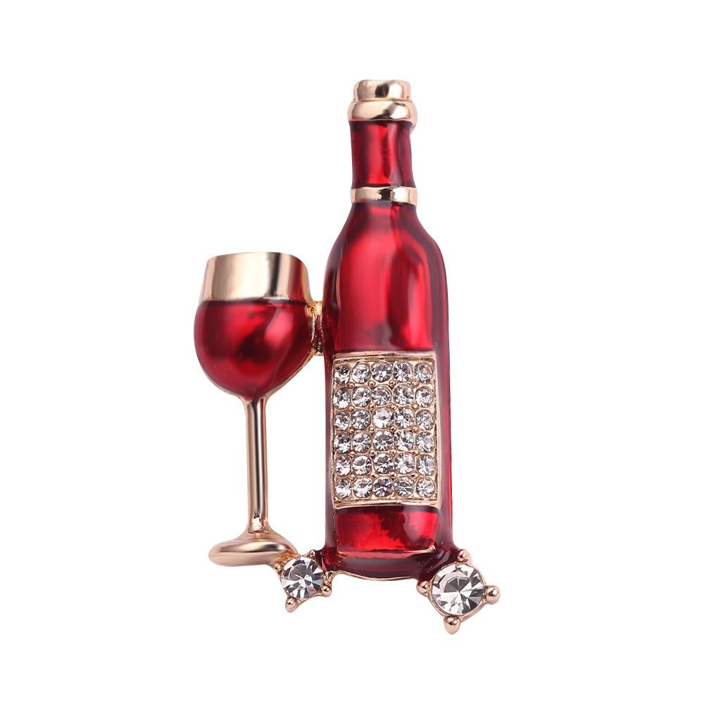 Romantic Diamond Wine Bottle Wine Glass Brooch Fashion Clothing Backpack Versatile Creative Pin