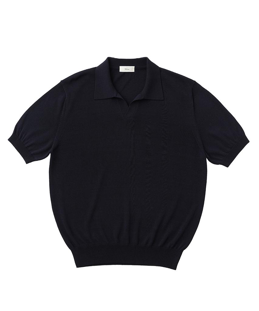 VERNO 26Ssll Open Collar Knit Navy
