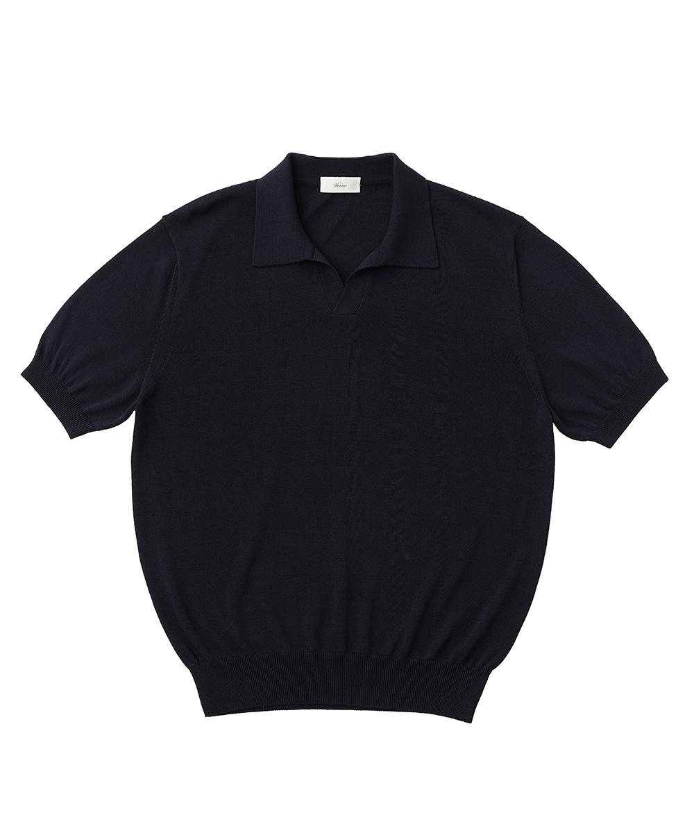 Berno 26Ssll Open Collar Knit Navy M