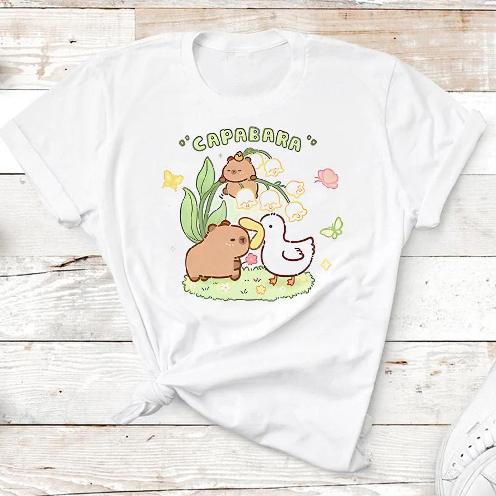 Kids Basic T-shirt Women Men Capybara Tees 3-10Years Children Short Sleeved Clothes Boys Girls Capibara Birthday Gifts