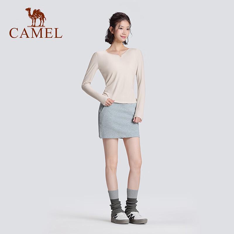 CAMEL Women's V-Neck Slim-Fit Long Sleeve Yoga Top