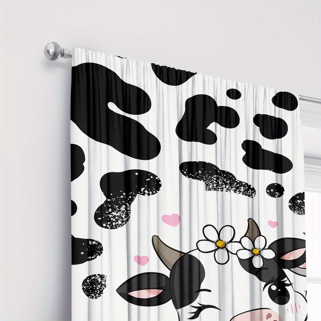 Cute Cow Print Curtains Polyester Fabric Suitable Bedroom Living Room Decoration Curtain Machine Washable Ideal For Area