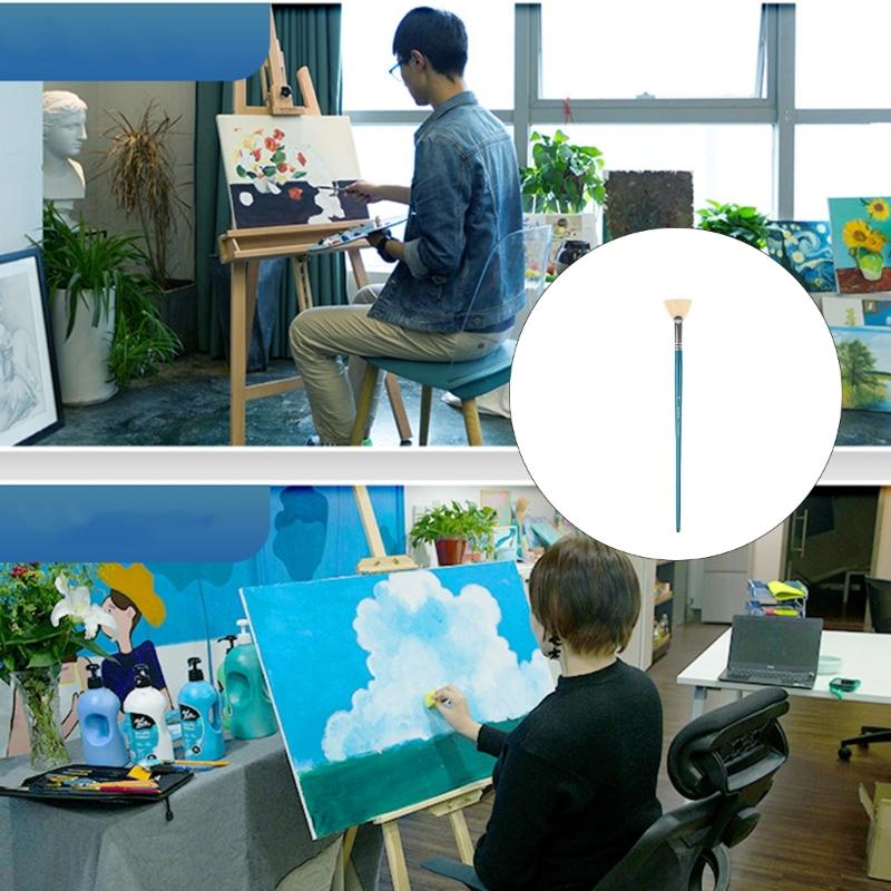 Pig Bristle Hair Painting Brush Artist Paint Brush Fan Acrylic Brush Watercolor Paint Brush Drawing Supplies