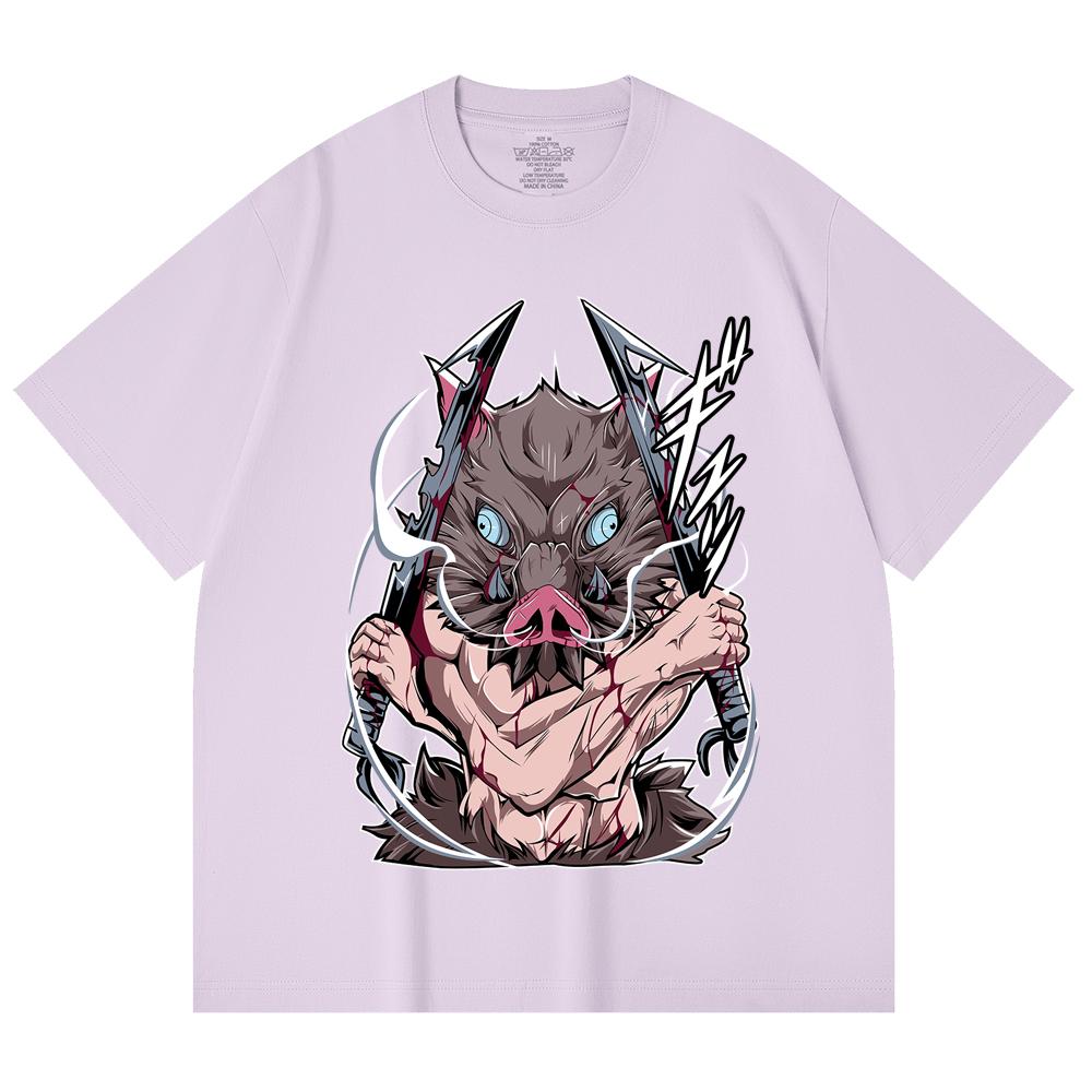 230 Gsm 100% Cotton Demon Slayer V4 Inosuke Print Unisex Heavy Cotton T Shirt