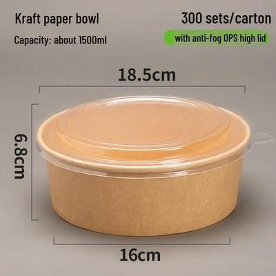 Disposable Kraft Paper Salad/Food Bowl with Lid, 1500ml