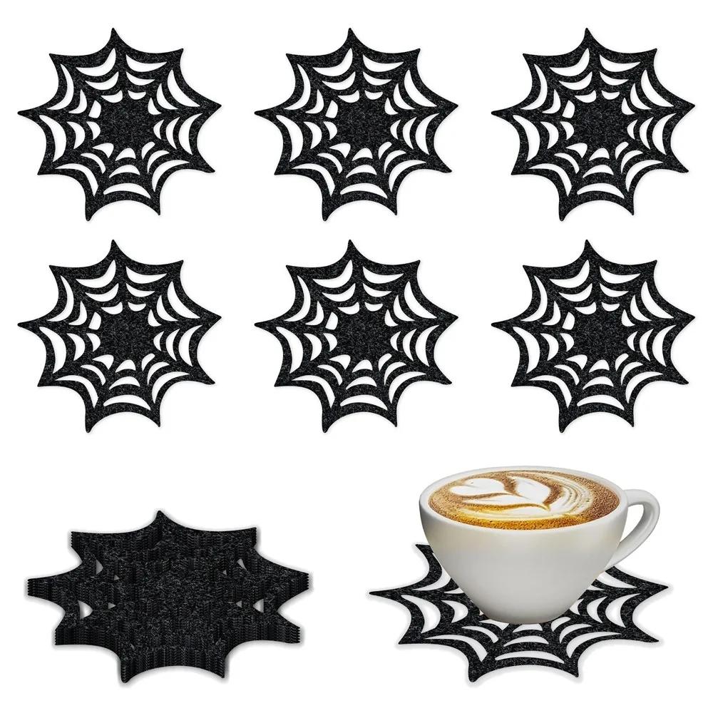 24 Stück Vlies Spinnennetz Untersetzer Halloween Schwarzer Untersetzer Für Halloween Party Heimdekorationen Süßes oder Saures Spielzeug Zubehör