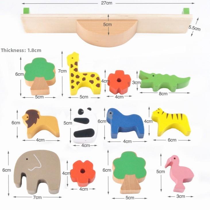 Wooden Animal Forest Seesaw With Stacking Building Blocks For Gift Toddlers